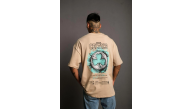 Erkek Kısa Kol Yazlık Tişört Bisiklet Yaka Baskılı Oversize T-Shirt - Bej