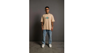 Erkek Kısa Kol Yazlık Tişört Bisiklet Yaka Baskılı Oversize T-Shirt - Bej