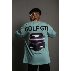 Erkek Oversize Tişört Golf GTI Retro Araba Baskılı T-shirt - Mint Yeşili