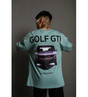 Erkek Oversize Tişört Golf GTI Retro Araba Baskılı T-shirt - Mint Yeşili