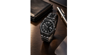 Erkek Siyah Renk Metal Kordon Analog Kol Saati Takvim Göstergeli Siyah Petek Desenli Kadran