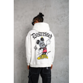 Erkek 3 İplik Pamuklu Kapüşonlu Baskılı Cepli Oversize Sweatshirt Hoodie - Beyaz