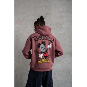 Erkek 3 İplik Pamuklu Kapüşonlu Kanguru Cepli Sweatshirt Hoodie - Gül Kurusu
