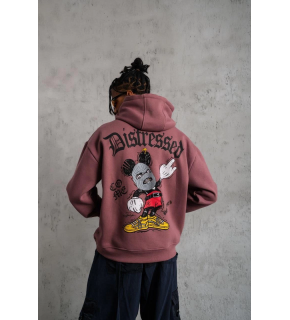 Erkek 3 İplik Pamuklu Kapüşonlu Kanguru Cepli Sweatshirt Hoodie - Gül Kurusu