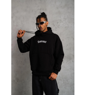 Erkek Baskılı Kapüşonlu 3 iplik pamuklu hoodie Sweatshirt - Siyah