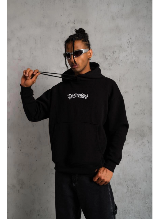 Erkek Baskılı Kapüşonlu 3 iplik pamuklu hoodie Sweatshirt - Siyah Erkek Baskılı Kapüşonlu 3 iplik pamuklu hoodie Sweatshirt - Siyah