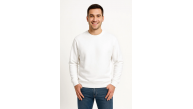 Erkek 3 İplik Pamuklu Düz Bisiklet Yaka SweatShirt - Beyaz