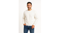 Erkek 3 İplik Pamuklu Düz Bisiklet Yaka SweatShirt - Beyaz