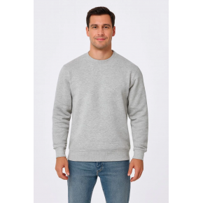 Erkek 3 İplik Pamuklu Düz Bisiklet Yaka SweatShirt - Gri
