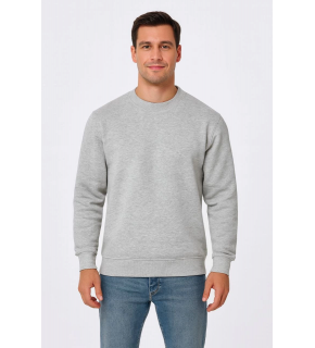 Erkek 3 İplik Pamuklu Düz Bisiklet Yaka SweatShirt - Gri