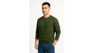 Erkek 3 İplik Pamuklu Düz Bisiklet Yaka SweatShirt - Haki