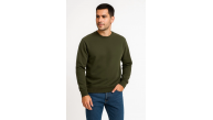 Erkek 3 İplik Pamuklu Düz Bisiklet Yaka SweatShirt - Haki