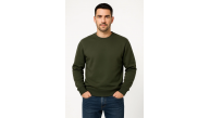 Erkek 3 İplik Pamuklu Düz Bisiklet Yaka SweatShirt - Haki