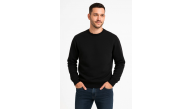 Erkek 3 İplik Pamuklu Düz Bisiklet Yaka SweatShirt - Siyah