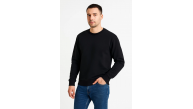Erkek 3 İplik Pamuklu Düz Bisiklet Yaka SweatShirt - Siyah