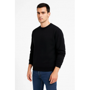 Erkek 3 İplik Pamuklu Düz Bisiklet Yaka SweatShirt - Siyah