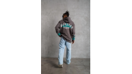 Erkek 3 iplik Pamuklu Alev Baskılı Kapüşonlu hoodie Sweatshirt - Gri