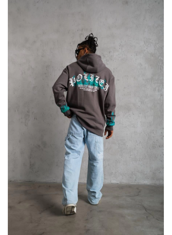 Erkek 3 iplik Pamuklu Alev Baskılı Kapüşonlu hoodie Sweatshirt - Gri