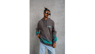 Erkek 3 iplik Pamuklu Alev Baskılı Kapüşonlu hoodie Sweatshirt - Gri