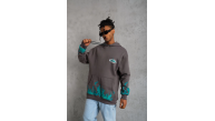 Erkek 3 iplik Pamuklu Alev Baskılı Kapüşonlu hoodie Sweatshirt - Gri