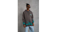 Erkek 3 iplik Pamuklu Alev Baskılı Kapüşonlu hoodie Sweatshirt - Gri