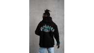 Erkek 3 İplik Pamuklu Alev Baskılı Kapüşonlu hoodie Sweatshirt - Siyah