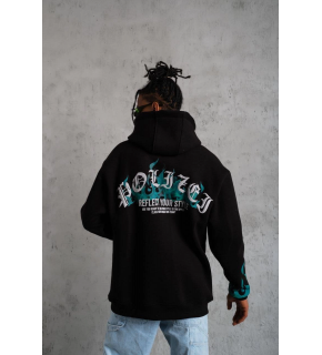 Erkek 3 İplik Pamuklu Alev Baskılı Kapüşonlu hoodie Sweatshirt - Siyah