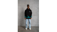 Erkek 3 İplik Pamuklu Alev Baskılı Kapüşonlu hoodie Sweatshirt - Siyah
