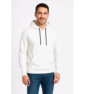 Erkek 3 İplik Pamuklu Kapüşonlu Kanguru Cepli SweatShirt hoodie - Beyaz