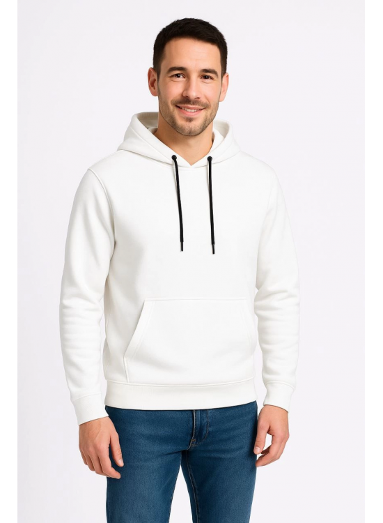 Erkek 3 İplik Pamuklu Kapüşonlu Kanguru Cepli SweatShirt hoodie - Beyaz Erkek 3 İplik Pamuklu Kapüşonlu Kanguru Cepli SweatShirt hoodie - Beyaz