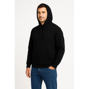 Erkek 3 İplik Pamuklu Kapüşonlu Kanguru Cepli SweatShirt hoodie - Siyah