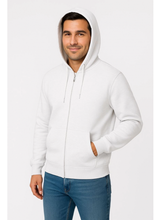 Erkek 3 İplik Pamuklu Kapüşonlu Tam Fermuarlı Cepli Hoodie Sweatshirt - Beyaz Erkek 3 İplik Pamuklu Kapüşonlu Tam Fermuarlı Cepli Hoodie Sweatshirt - Beyaz