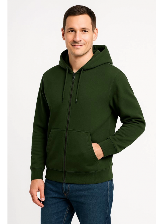 Erkek 3 İplik Pamuklu Kapüşonlu Tam Fermuarlı Cepli Hoodie Sweatshirt - Haki Erkek 3 İplik Pamuklu Kapüşonlu Tam Fermuarlı Cepli Hoodie Sweatshirt - Haki