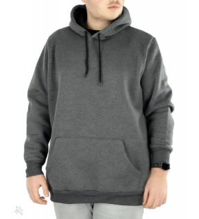 Erkek 3 İplik Pamuklu Kapüşonlu Cepli Oversize Hoodie Sweatshirt - Füme