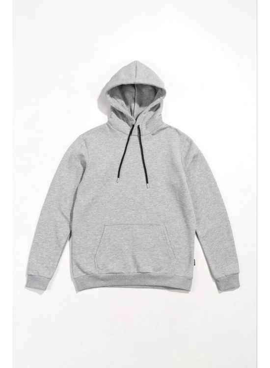 Kadın Kapüşonlu Kanguru Cepli 3 İplik Pamuklu Oversize Hoodie Sweatshirt -  Gri
