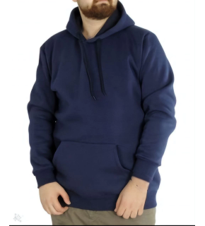 Erkek 3 İplik Pamuklu Kapüşonlu Cepli Oversize Hoodie Sweatshirt - Lacivert