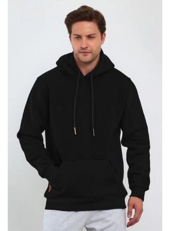 Erkek 3 İplik Pamuklu Kapüşonlu Cepli Oversize Hoodie Sweatshirt - Siyah Erkek 3 İplik Pamuklu Kapüşonlu Cepli Oversize Hoodie Sweatshirt - Siyah