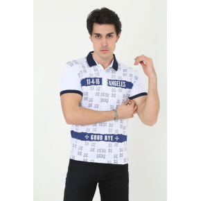 Erkek Polo Yaka Tişört Slim Fit Baskılı Kısa Kol T-Shirt - Beyaz