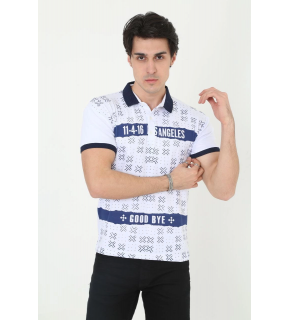 Erkek Polo Yaka Tişört Slim Fit Baskılı Kısa Kol T-Shirt - Beyaz