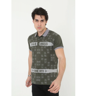 Erkek Polo Yaka tişört Slim Fit Baskılı Kısa kol T-Shirt - Haki