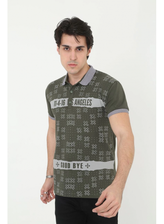 Erkek Polo Yaka tişört Slim Fit Baskılı Kısa kol T-Shirt - Haki Erkek Polo Yaka tişört Slim Fit Baskılı Kısa kol T-Shirt - Haki