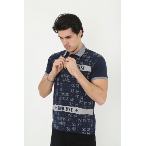 Erkek Polo Yaka  tişört Slim Fit Baskılı Kısa kol T-Shirt - Lacivert