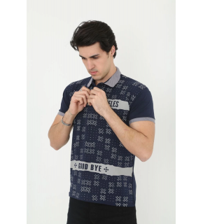 Erkek Polo Yaka  tişört Slim Fit Baskılı Kısa kol T-Shirt - Lacivert