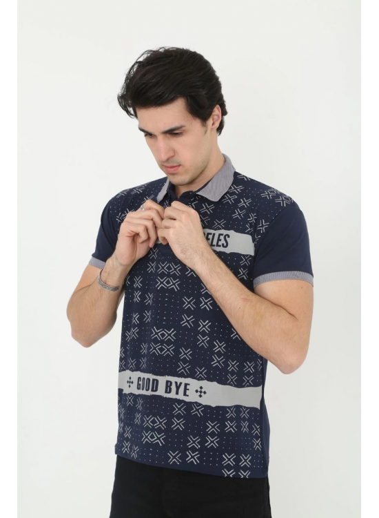 Erkek Polo Yaka tişört Slim Fit Baskılı Kısa kol T-Shirt - Lacivert Erkek Polo Yaka tişört Slim Fit Baskılı Kısa kol T-Shirt - Lacivert