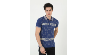 Erkek Polo Yaka tişört Slim Fit Baskılı Kısa kol T-Shirt - Mavi Erkek Polo Yaka tişört Slim Fit Baskılı Kısa kol T-Shirt - Mavi