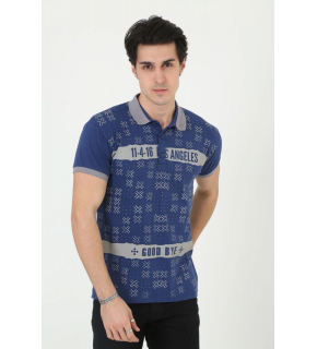 Erkek Polo Yaka tişört Slim Fit Baskılı Kısa kol T-Shirt - Mavi