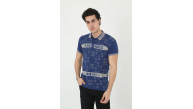 Erkek Polo Yaka tişört Slim Fit Baskılı Kısa kol T-Shirt - Mavi Erkek Polo Yaka tişört Slim Fit Baskılı Kısa kol T-Shirt - Mavi