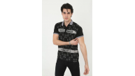 Erkek Polo Yaka tişört Slim Fit Baskılı Kısa kol T-Shirt - Siyah Erkek Polo Yaka tişört Slim Fit Baskılı Kısa kol T-Shirt - Siyah