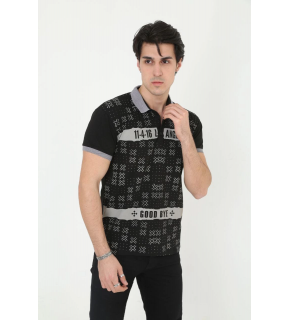 Erkek Polo Yaka tişört Slim Fit Baskılı Kısa kol T-Shirt - Siyah