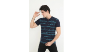 Erkek polo Yaka tişört Slim Fit Pike Çizgili  Kısa kol T-Shirt - Lacivert